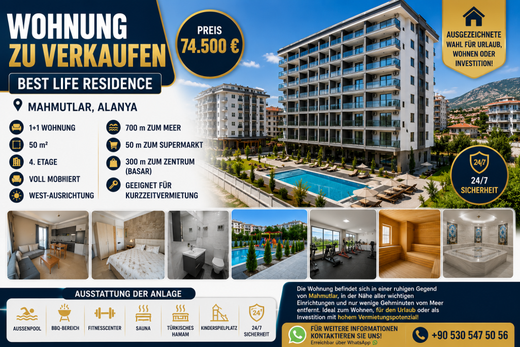 Wohnung kaufen in Mahmutlar, Alanya – Möblierte 1+1